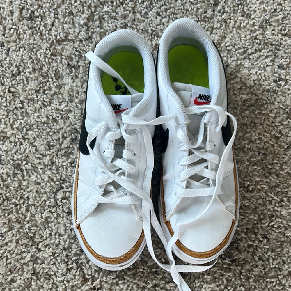 Nike Womens  Court Legacy White and Black Sneakers with Brown Accents